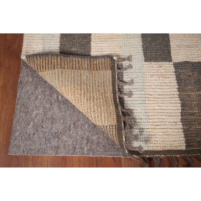 Moroccan Modern Area Rug Hand-Knotted Oriental Beige Wool Carpet - 5'11"x 9'7"