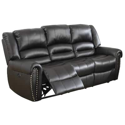 Nailhead Trim Leatherette Power Sofa, Black