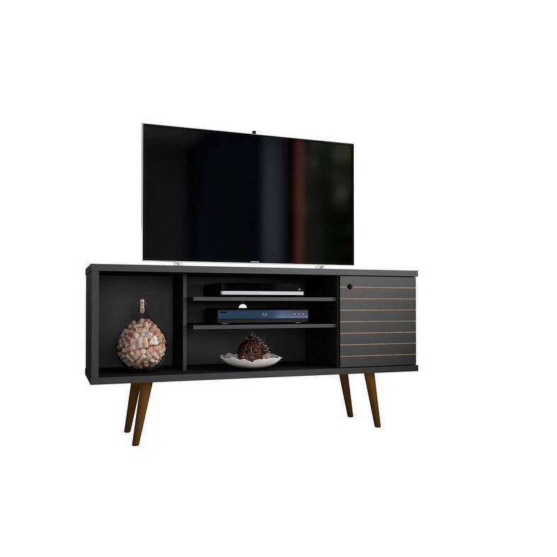 Liberty Mid-century Modern 5-shelf TV Stand - Black/ Light Brown