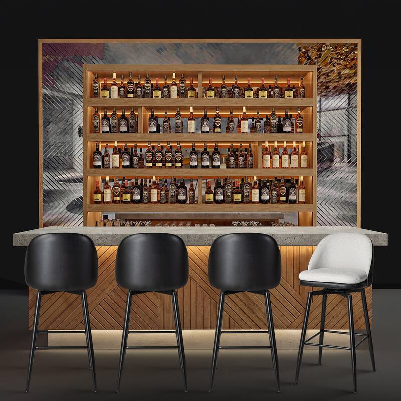 Glitzhome Modern Faux Leather Mixed Chenille Upholstered Swivel High Bar Stools