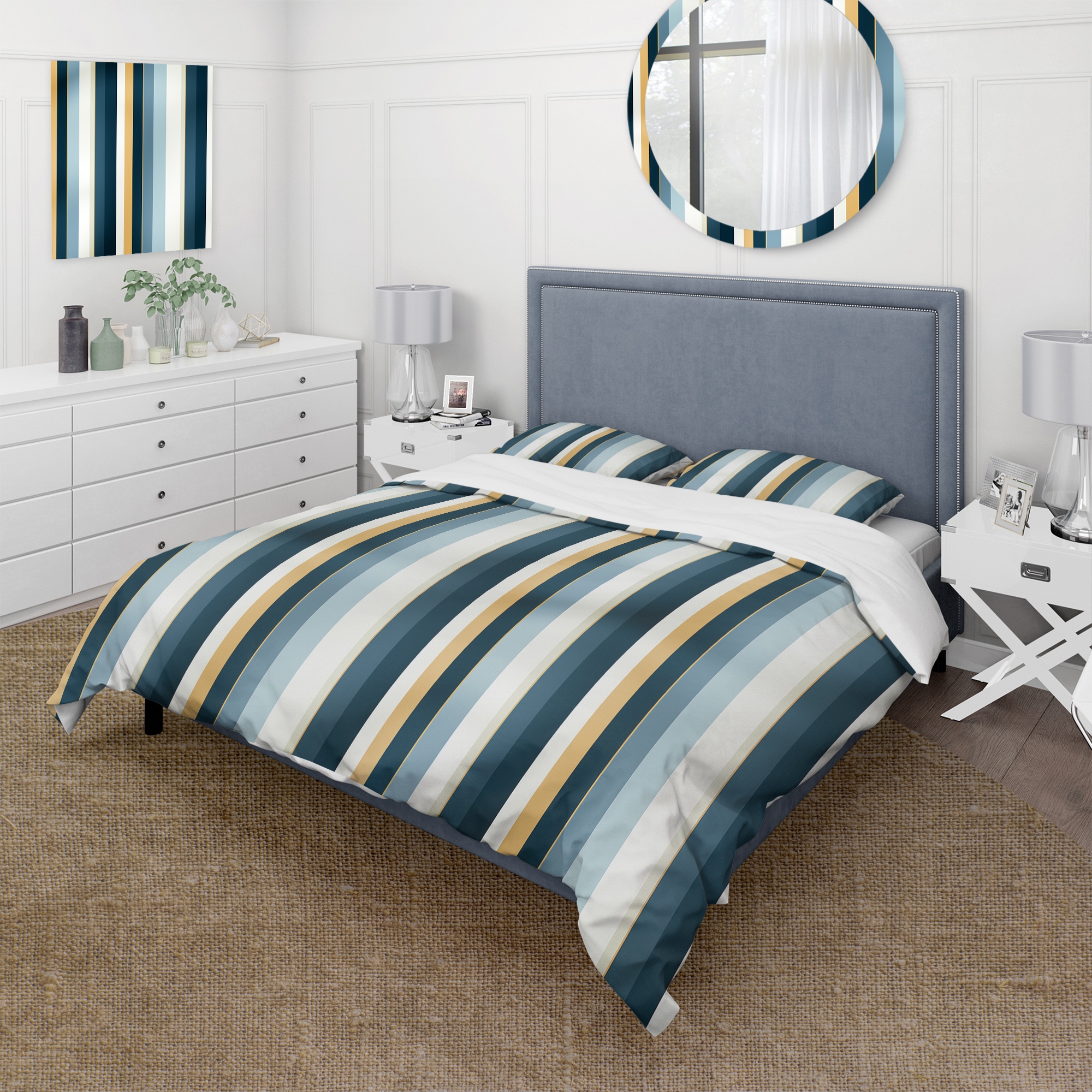 Design Art Blue And White Classic Pinstripe Pattern Duvet Cover Set Wayfair Bedding Sets