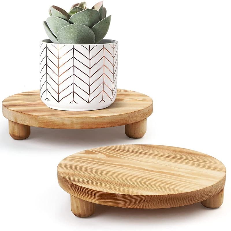 2 Pack Wood Pedestal Stand for Display - 10 x 10 x 2 inches - Natural