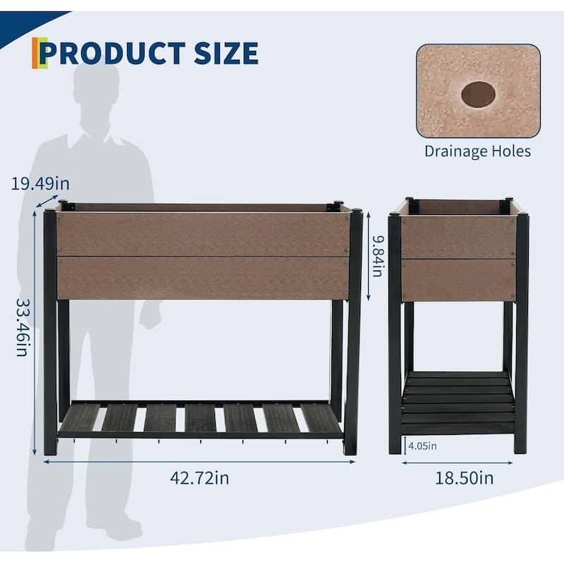 42.7" All-Weather Elevated Garden Bed, Planter Box with Storage Shelf