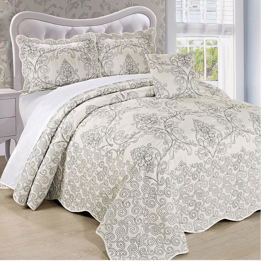 Taupe King Serenta Matte Satin 4 Piece Bedspread Set Taupe King Serenta Matte Satin 4 Piece Bedspread Set