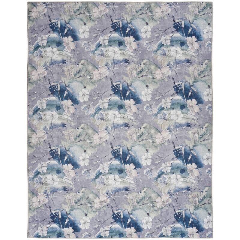 Nourison Washables Indoor only Grey Floral Area Rug - 8' x 10' - Grey/Blue