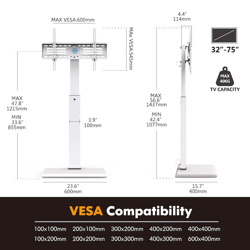 FITUEYES Iron Base Universal Floor TV Stands for 32-75 Inch TVs,White