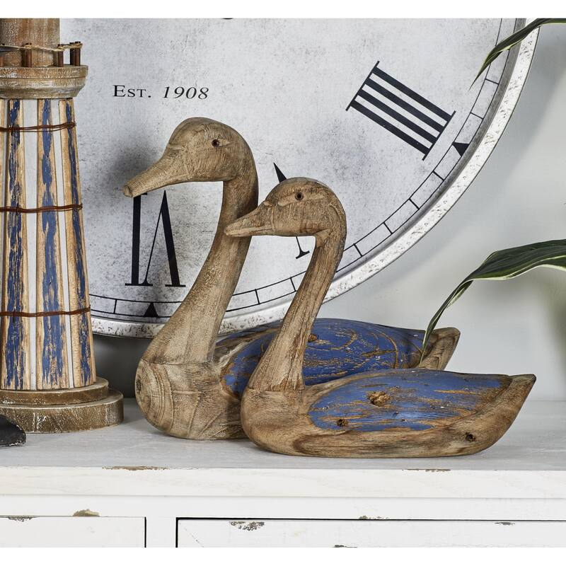 Wood Duck Decorative Sculpture - Set of 2 Brown - Roche River Decor