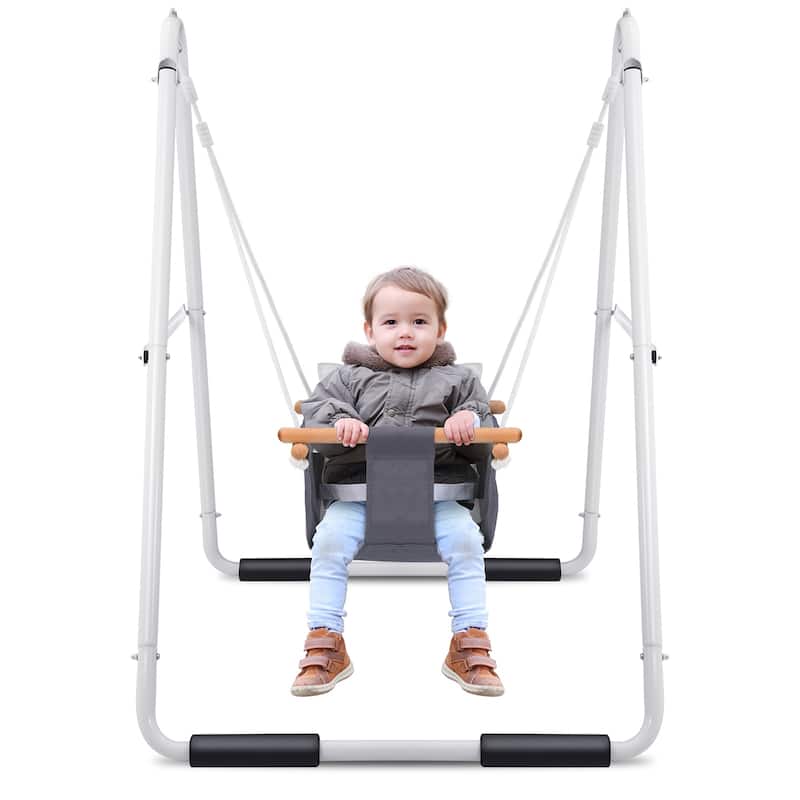 Hapfan Toddler Swing, Baby Swing with Heavy Duty Foldable Stand, Swing Set with Canvas Cushion Seat for Indoor Outdoor - N/A