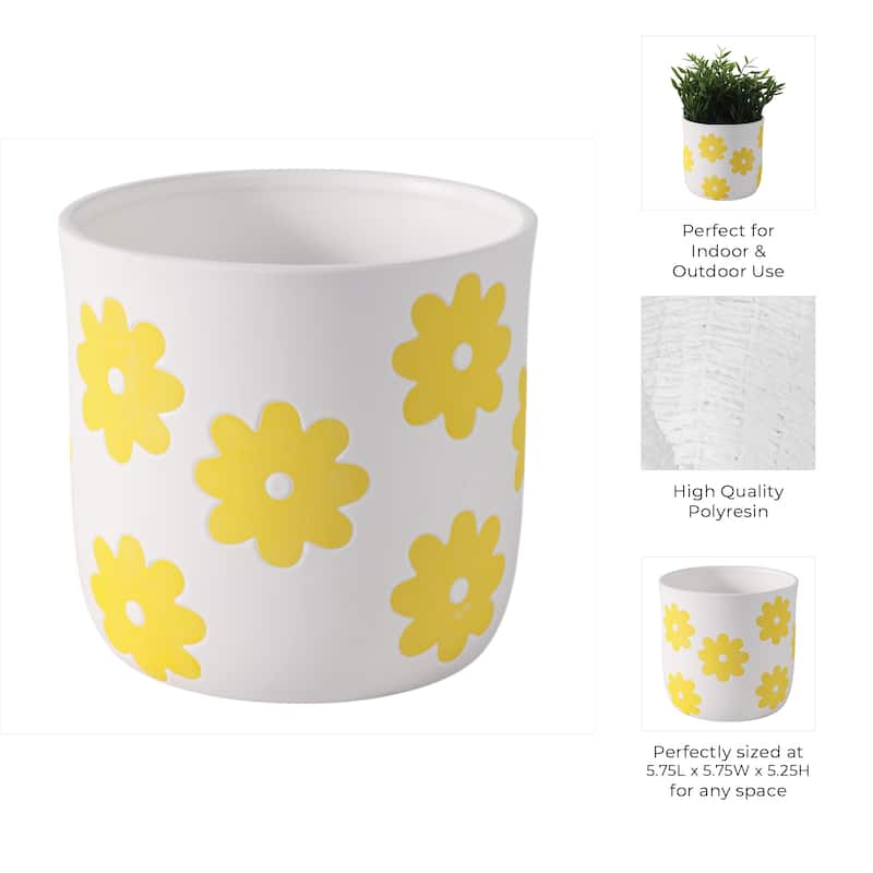 Stoneware Ceramic Planter Raised Floral Design Modern Decorative Pot