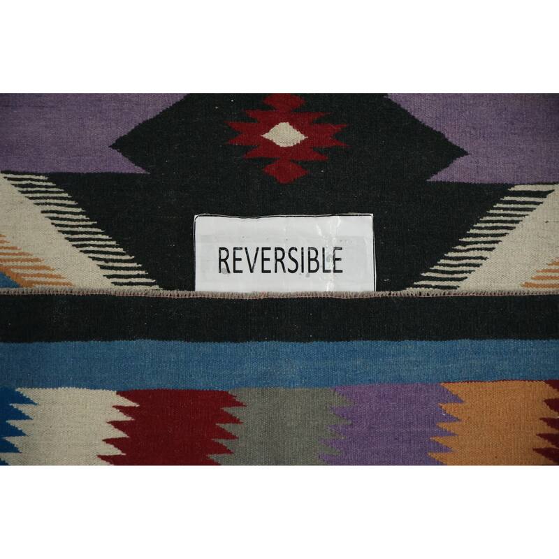 Hand Woven Oriental 100% Wool Carpet Southwestern Tribal Black Kilim Area Rug - 10' 2'' X 8' 6''