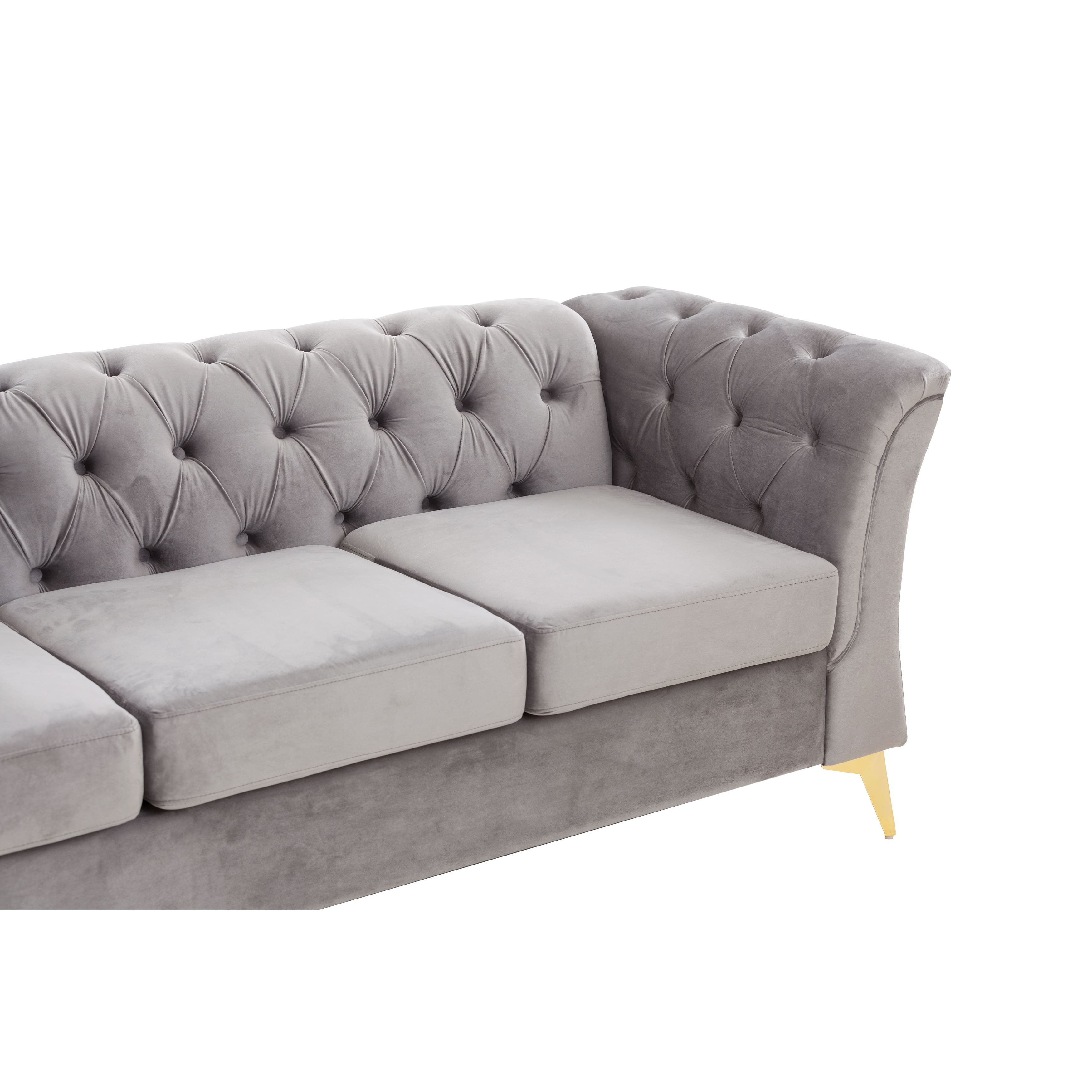 Velvet Tufted Couch Sofa with Gold Metal Legs, Comfortable 3-Seat ...