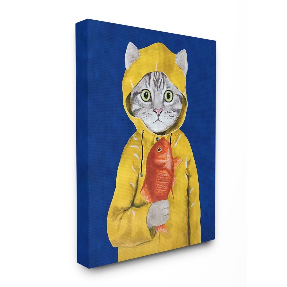 Shop Porch Den Fisherman Feline Yellow Coat Cat Canvas Wall