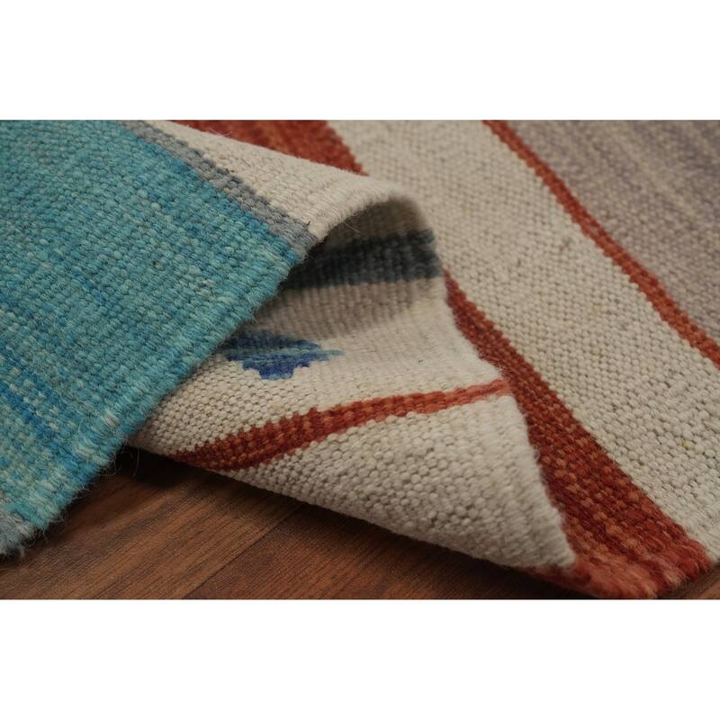 Hand Woven Oriental 100% Wool Carpet Southwestern Tribal Beige & Ivories Kilim Area Rug - 8' 10'' X 5' 7''