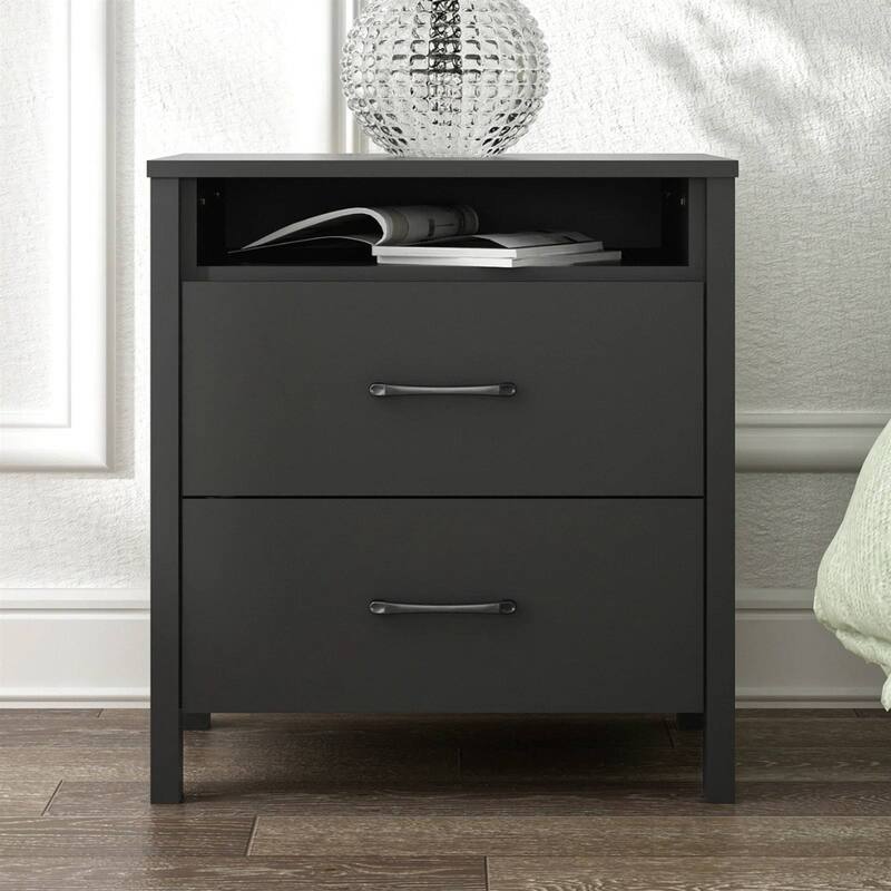 Modern 2-Drawer Bedside Table Nightstand with Shelf Wood Minimalist Bedroom Furniture