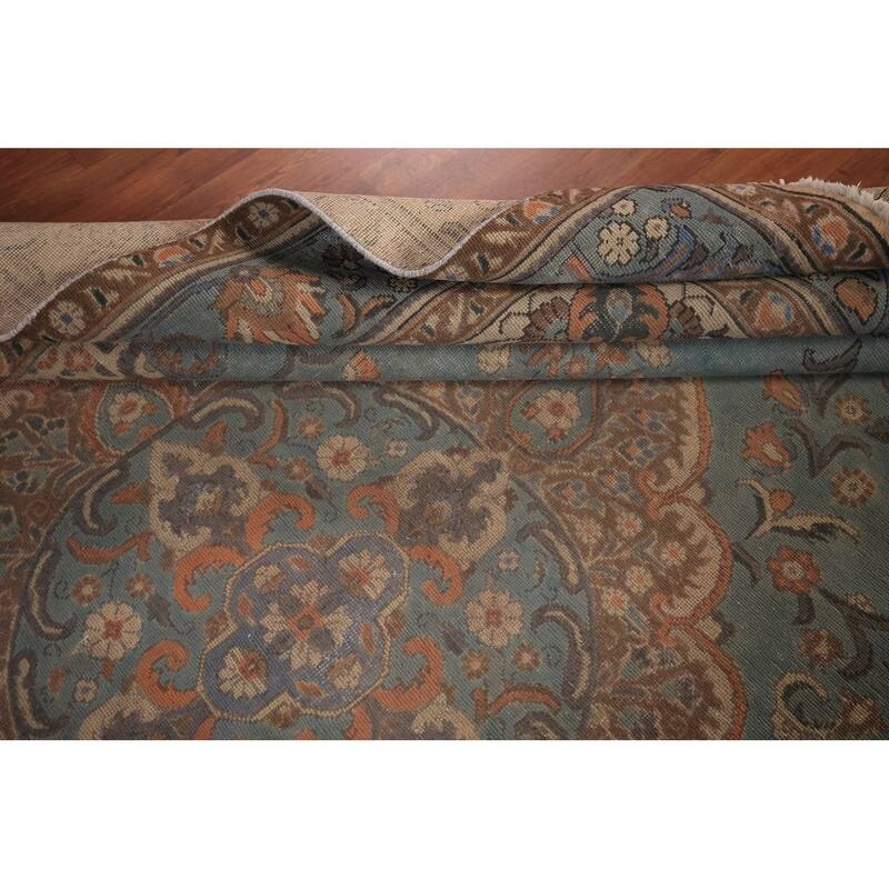 Blue Tabriz Persian Vintage Area Rug Hand-Knotted Wool Carpet - 9'6" x 12'10"