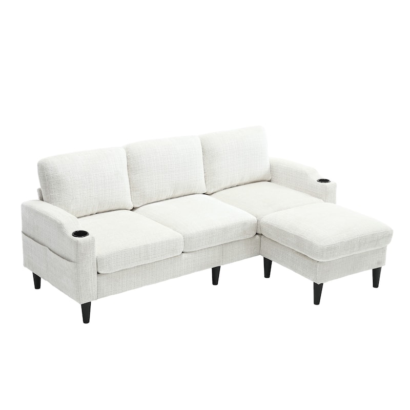 HOMEFUN Chenille Upholstered L-Shaped Living Room Sofa with Storage Ottoman