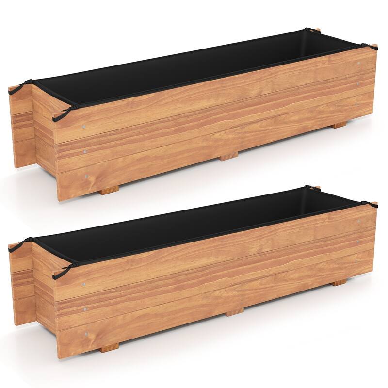 Costway 1/2 PCS Wooden Raised Garden Bed with Drainage Holes, Liner - 2 PCS