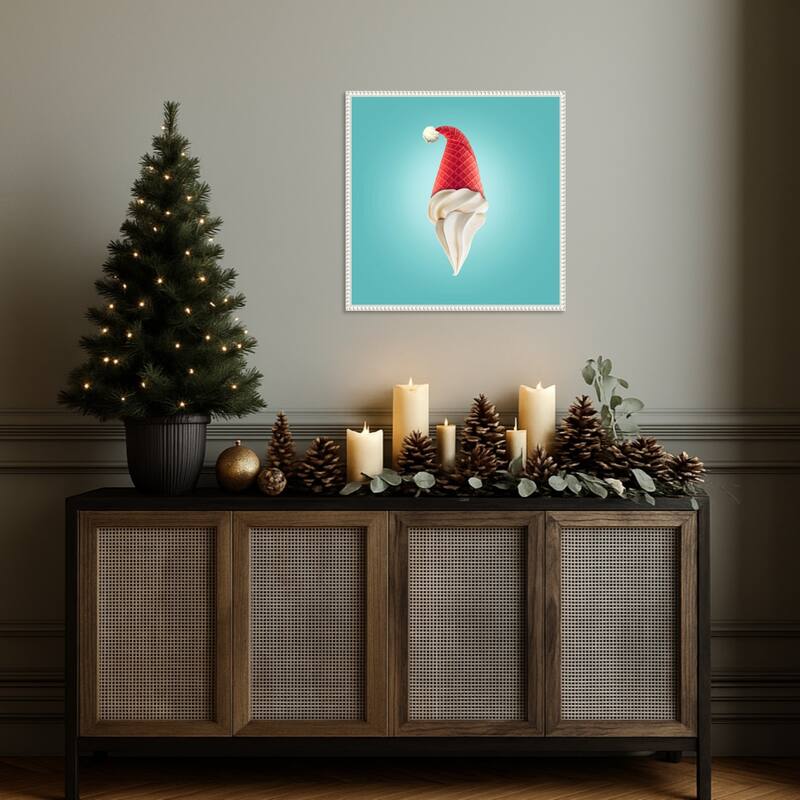 Santas Cream by Artem Pozdniakov (22 x 22 in.), Framed Canvas Wall Art Print - Sylvie Beaded White
