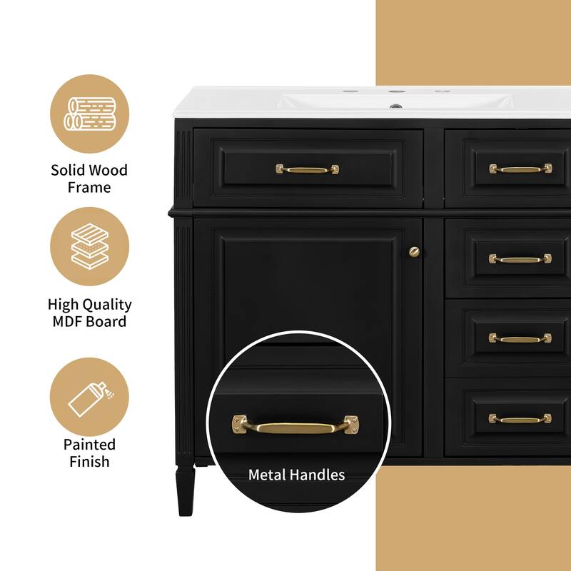 Roomfitters 36" Bathroom Vanity with Sink, Solid Wood Legs, 4 Drawers & Soft-Close Door with Storage Rack