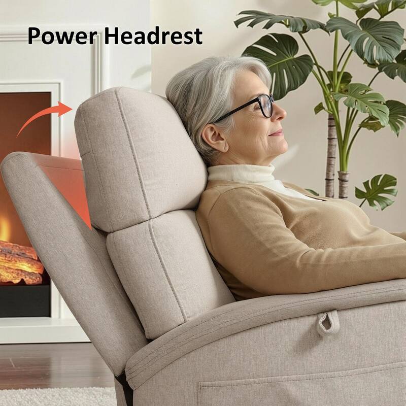 MCombo Power Recliner Lift Chair with Massage, Dual Heating and Adjustable Headrest for Big Elderly People, Fabric R7605
