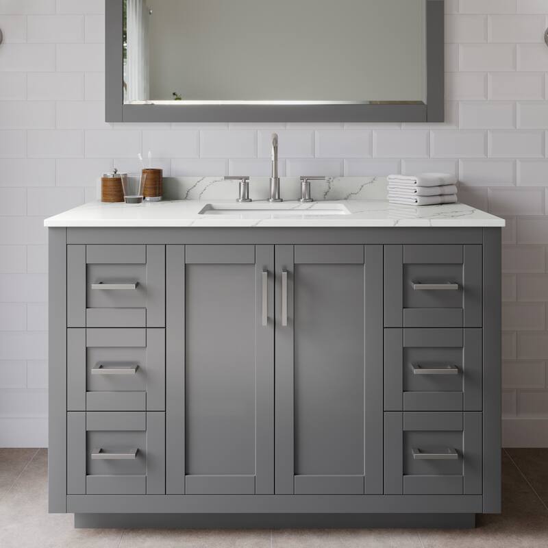 Wyndham Collection WCF292948S-QTZ-US3M46 Miranda 48" Free Standing - Dark Gray / Giotto Quartz Top / Brushed Nickel