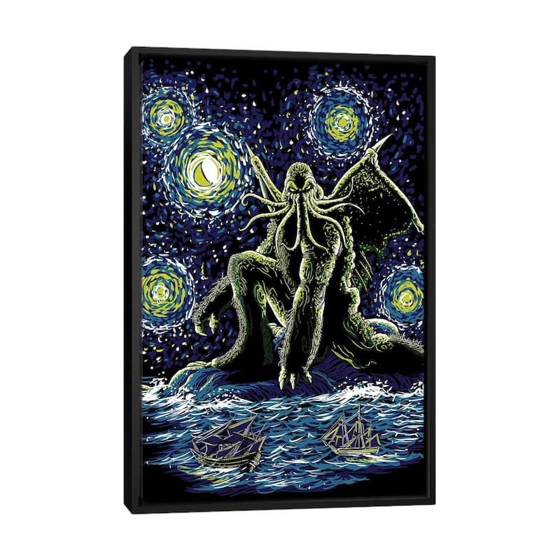 iCanvas "Night Of Cthulhu" by Denis Orio Ibanez Framed Canvas Print - Black - 40x26