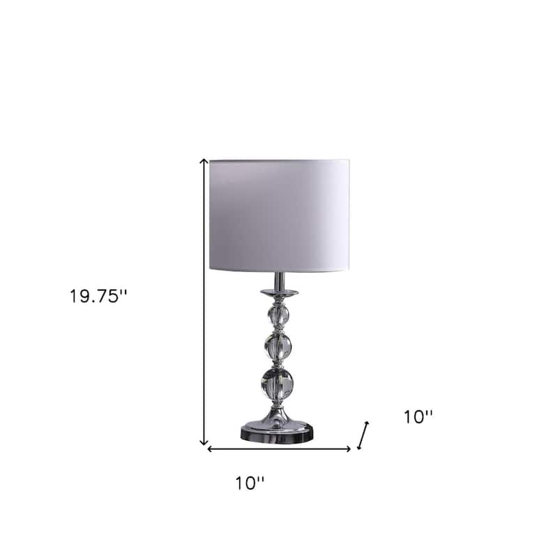 20" Modern Silver Bedside Table Lamp with White Linen Drum Shade and Faux Crystal Base for Bedroom Decor - 19.75”H x 10”W x 10”D