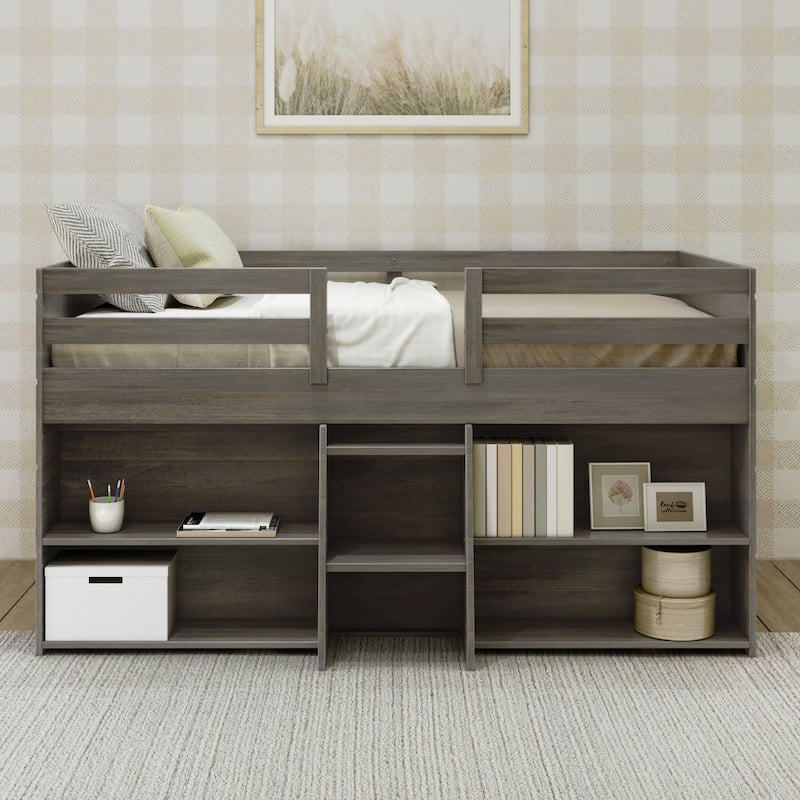 Max and Lily Farmhouse Twin Low Loft Bed with 2 Bookcases