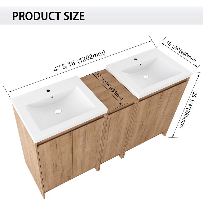Malwee 36"/48"/60" Bathroom Vanity with Sink, FreeStanding Vanity with Soft Close Door and Adjustable Shelf