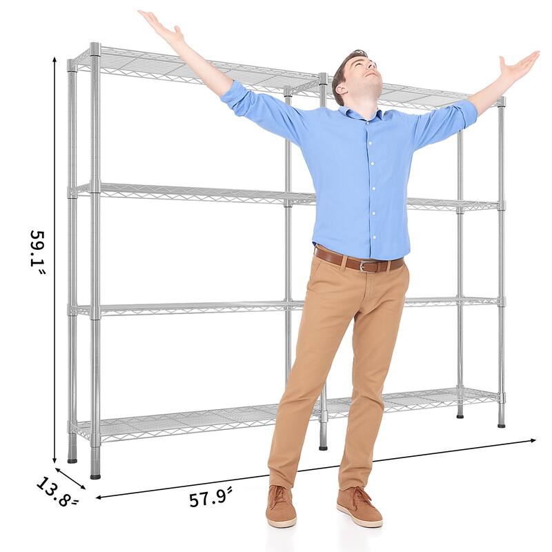 58''W Adjustable Storage Shelves 1200LBS NSF Wire Shelving Unit 4 Tier Metal Shelving for Storage Rack Shelves for Storage H