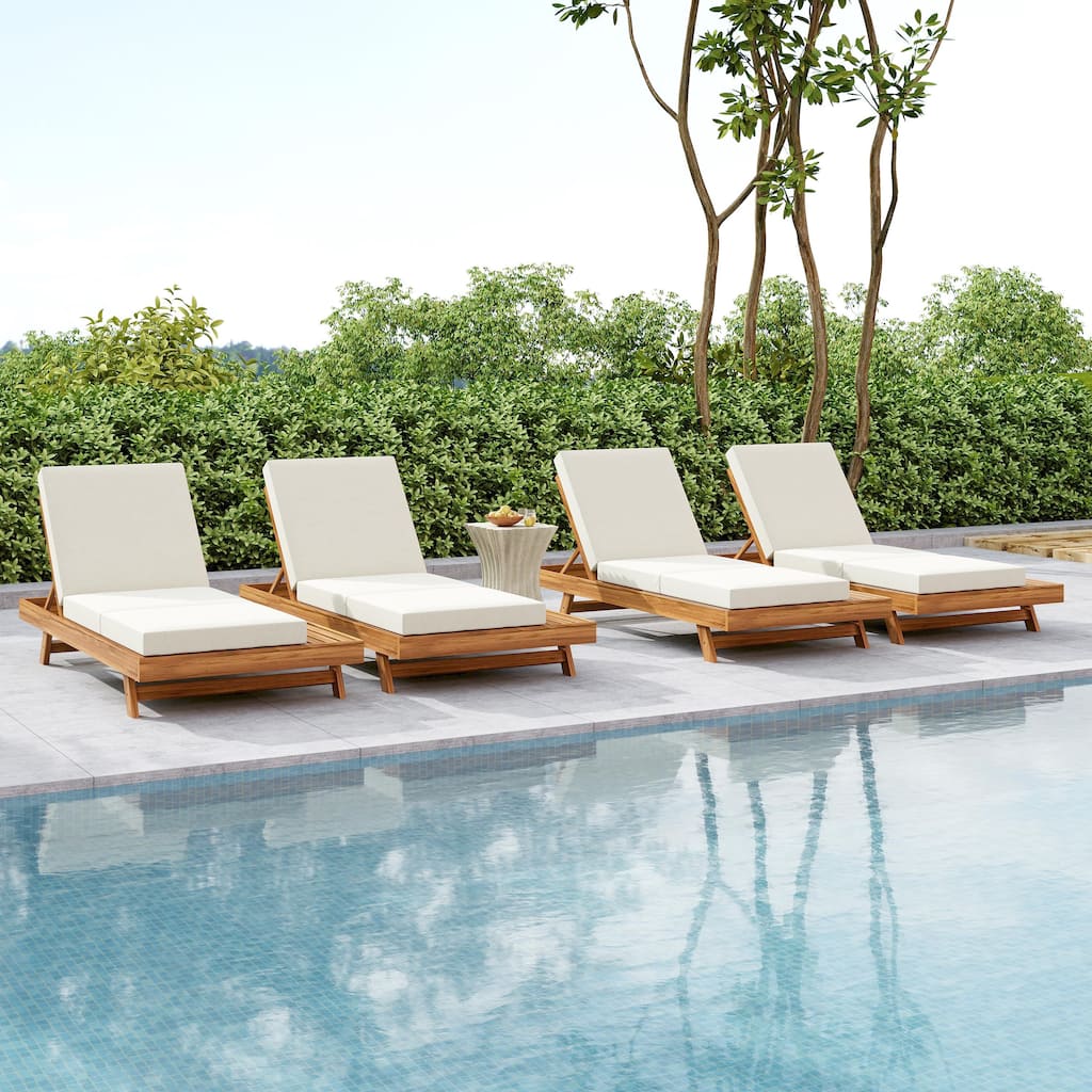 Christopher Knight Home- Michael Thompson Outdoor Acacia Chaise Lounge Set of 4