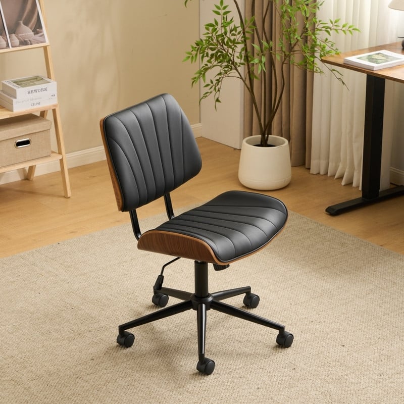 PU Trapezoid Curved Back Swivel Office Chair