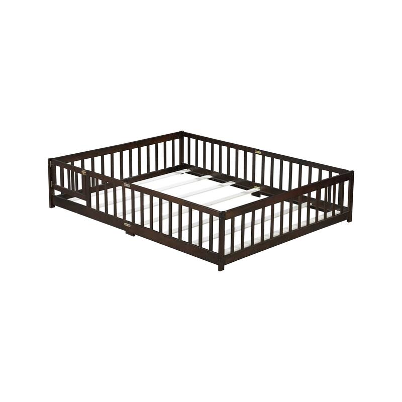 Floor Bed with Fence,Door and Safety Guardrails,Perfect for Kids' Play,Sleep and Development