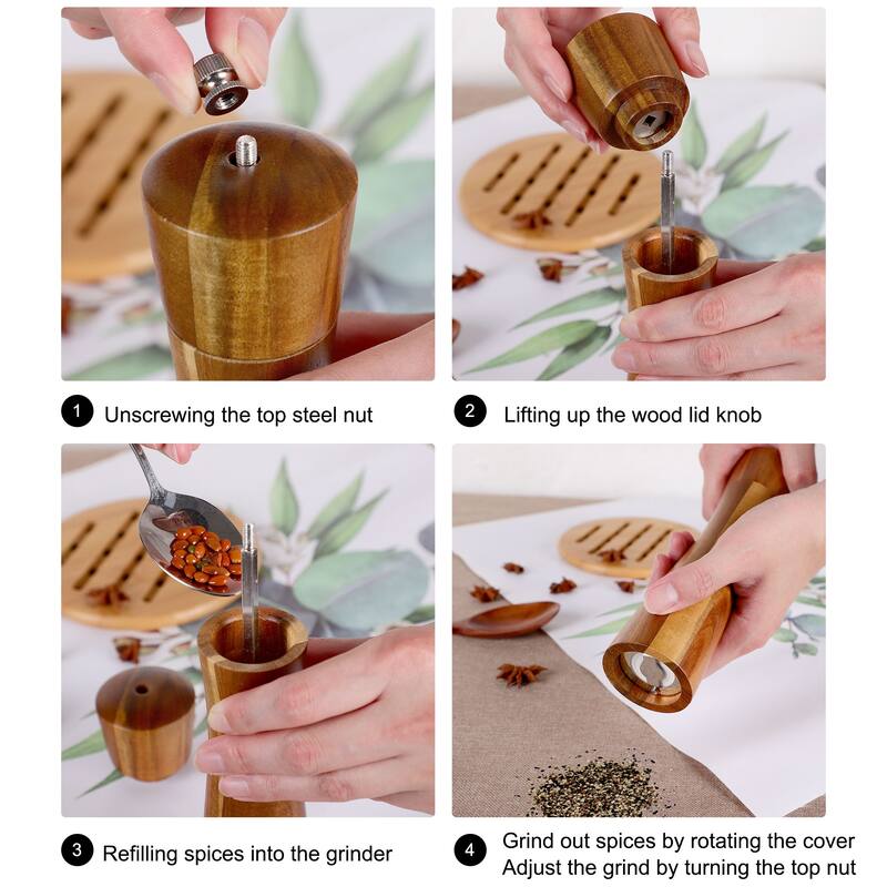 Household Kitchen Wooden Salt Spice Pepper Mill Grinder Shaker Wood Color 8 Inch