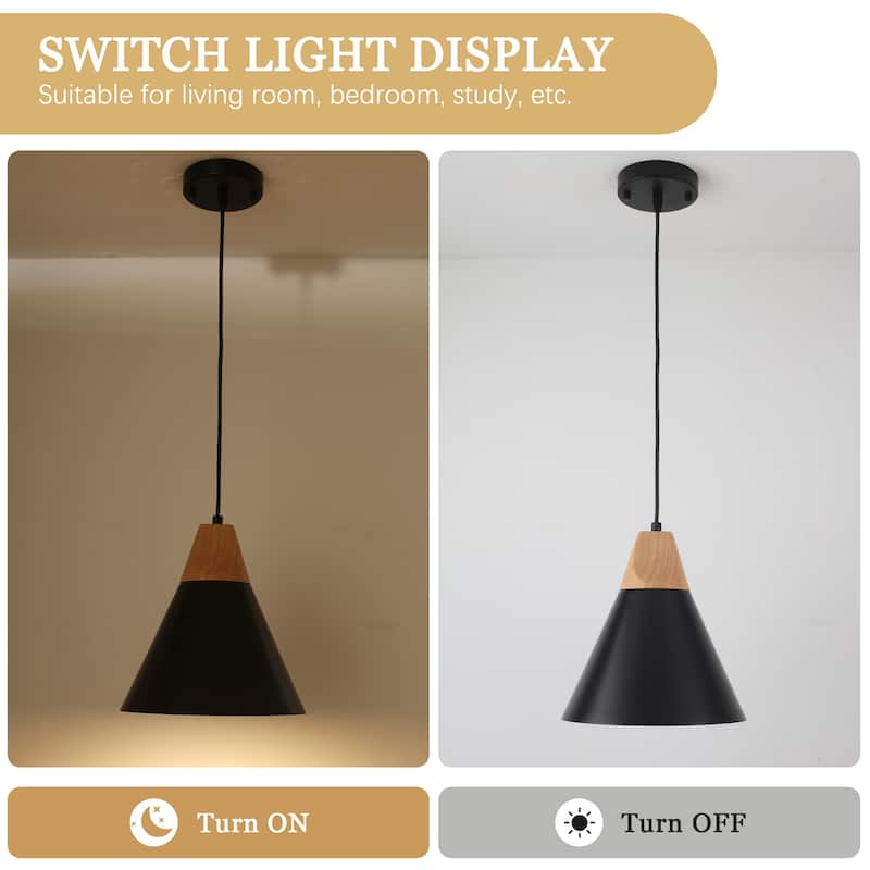 Farmhouse Pendant Light Fixture with Wood and Metal for Kitchen, Hallway,Living Room