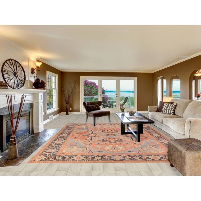 Vegetable Dye Heriz Serapi Area Rug Handmade Oriental Wool Carpet - 9'1" x 12'0"