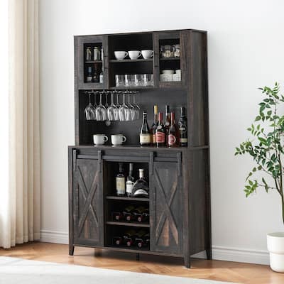 Farmhouse Bar Cabinet with Sliding Barn Door
