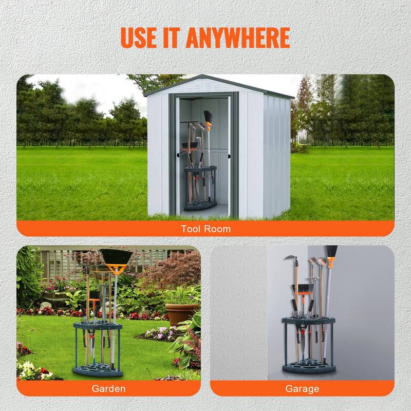 Blue PP 19 Slots Garden Tool Organizer Tower Rack with Upper and Lower Trays for Storage - 19.4 x 32 x 20 in