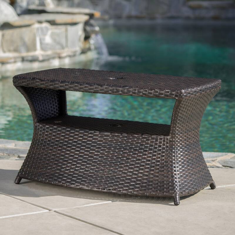Berkeley Outdoor Wicker Side Table with Umbrella Hole by Christopher Knight Home - 19.5"H x 34"W x 22"D