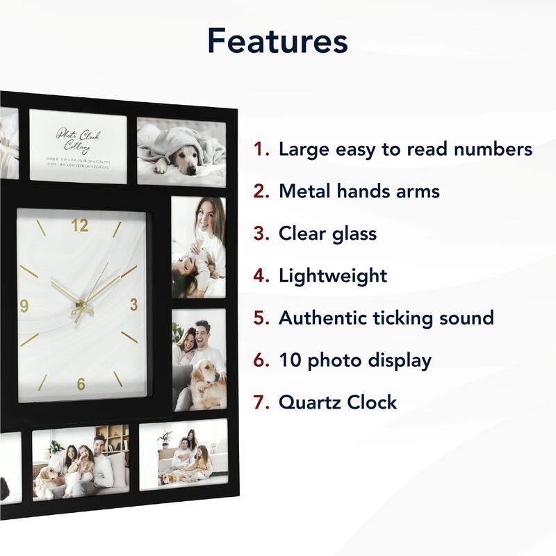 American Art Decor Picture Frame Collage Wall Clock 12 Photo Display Slots
