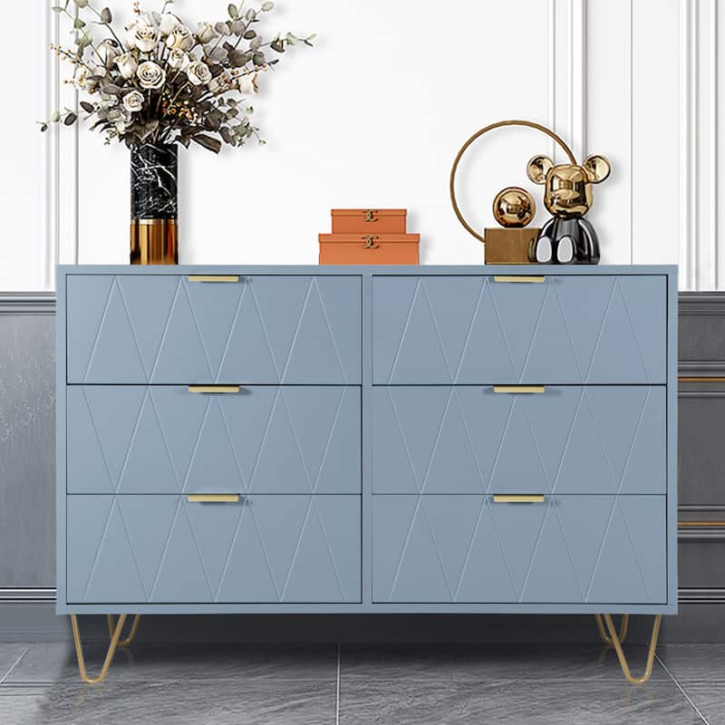 6 Drawer Dresser Drawer Chest Storage Cabinet Organizer - Medium-Blue