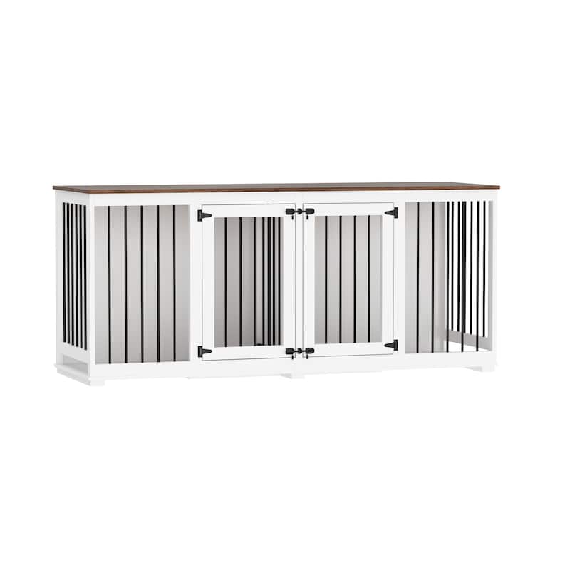 70.9" Large Double Wooden Dog Crate Furniture, Kennel with Dividers