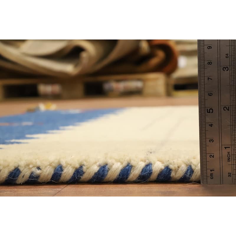 Hand Knotted Oriental 100% Wool Carpet Tribal Geometric Beige & Ivories Gabbeh Area Rug - 4' 2'' X 2' 10''