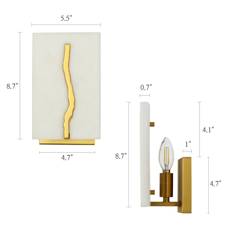 Modern Glam Metal Gold Armed Sconce with White Resin Shade for Bathroom - 5.5"W x 4.3"D x 8.7"H