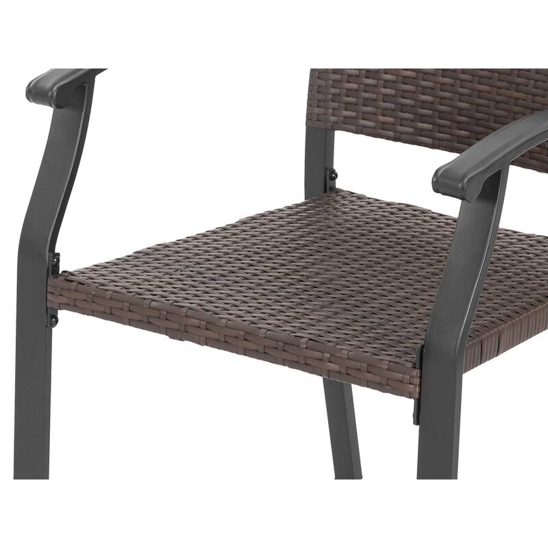 Outdoor 7-Piece Metal Wicker Dining Set with 1.6'' Umbrella Hole, Black