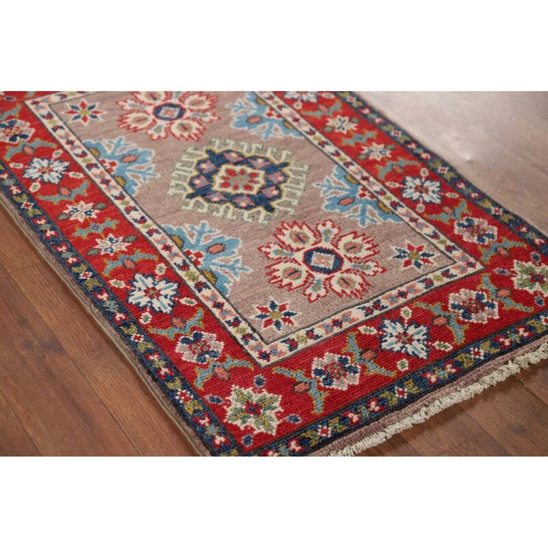 Geometric Kazak Oriental Accent Rug Hand-Knotted Wool Carpet - 2'0" x 3'0"