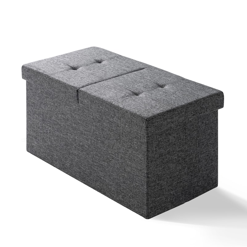 30 Inch Smart Lift Top Button Tufted Fabric Storage Ottoman by Crown Comfort