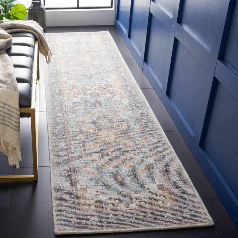 SAFAVIEH Handmade Restoration Vintage Bruni Wool & Viscose Rug - 2'3" x 9' Runner - Ivory/Light Blue