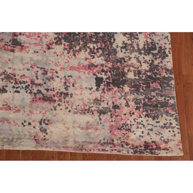Modern Abstract Indian Rug Hand-Knotted Oriental Wool Carpet - 8'11"x 11'11"