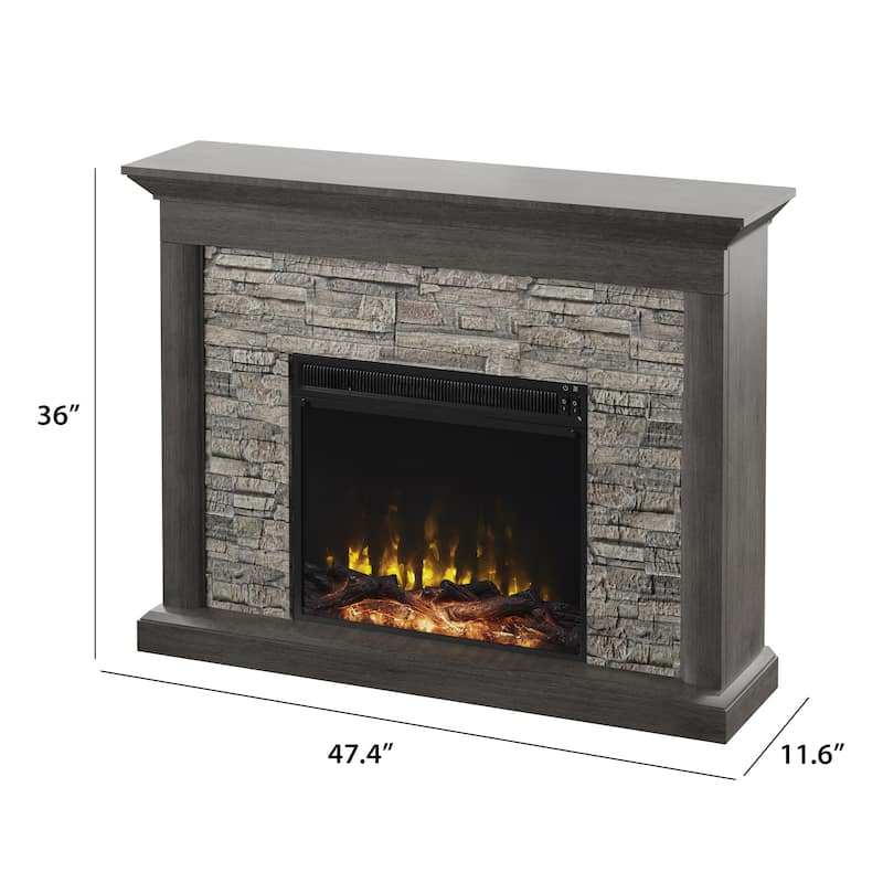 Rustic Wall Mantel Electric Fireplace with Faux Stacked Stone Surround